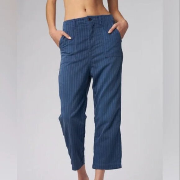 The GREAT. Ranger Pant Boyfriend Wide Leg Ankle Trouser | Blue Pinstripe | Sz 31 - Picture 1 of 12
